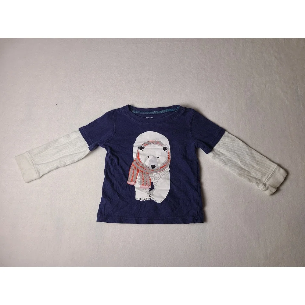 Carter's Graphic Tee Toddler 24M Blue Polar Bear Layered Look Long Sleeve